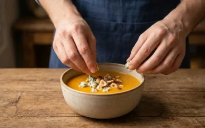 Velouté de potimarron à l’huile de noisette et au bleu d’auvergne